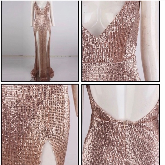 Christmas Holiday Blush Sequin Dress Slit - Picture 3 of 5
